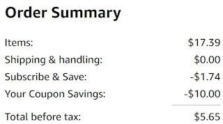 An Amazon order summary ending in $5.65