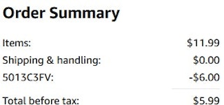 An Amazon order summary ending in $5.99