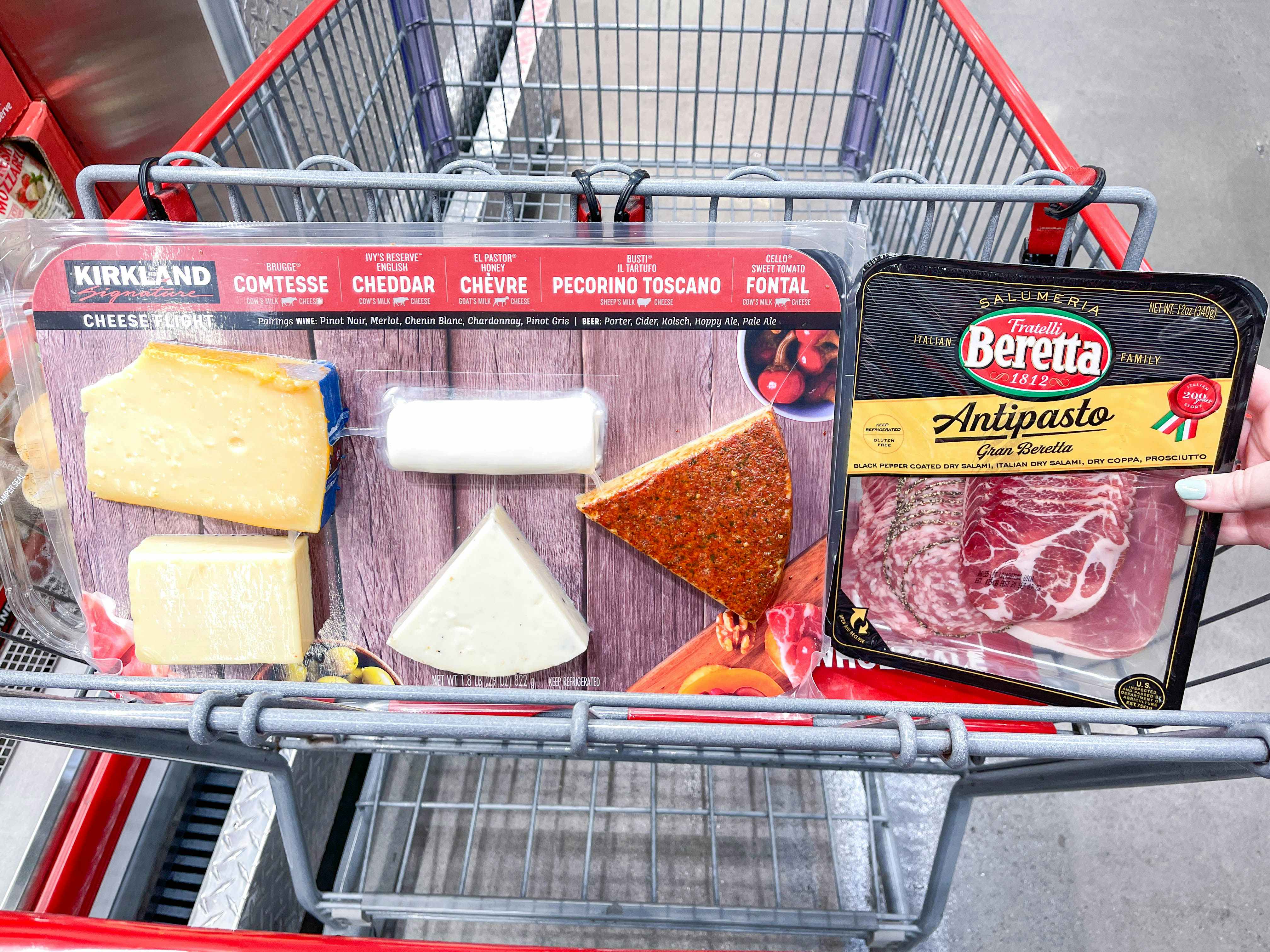 costco cart with meats and cheese