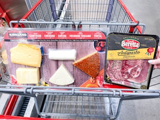 costco cart with meats and cheese