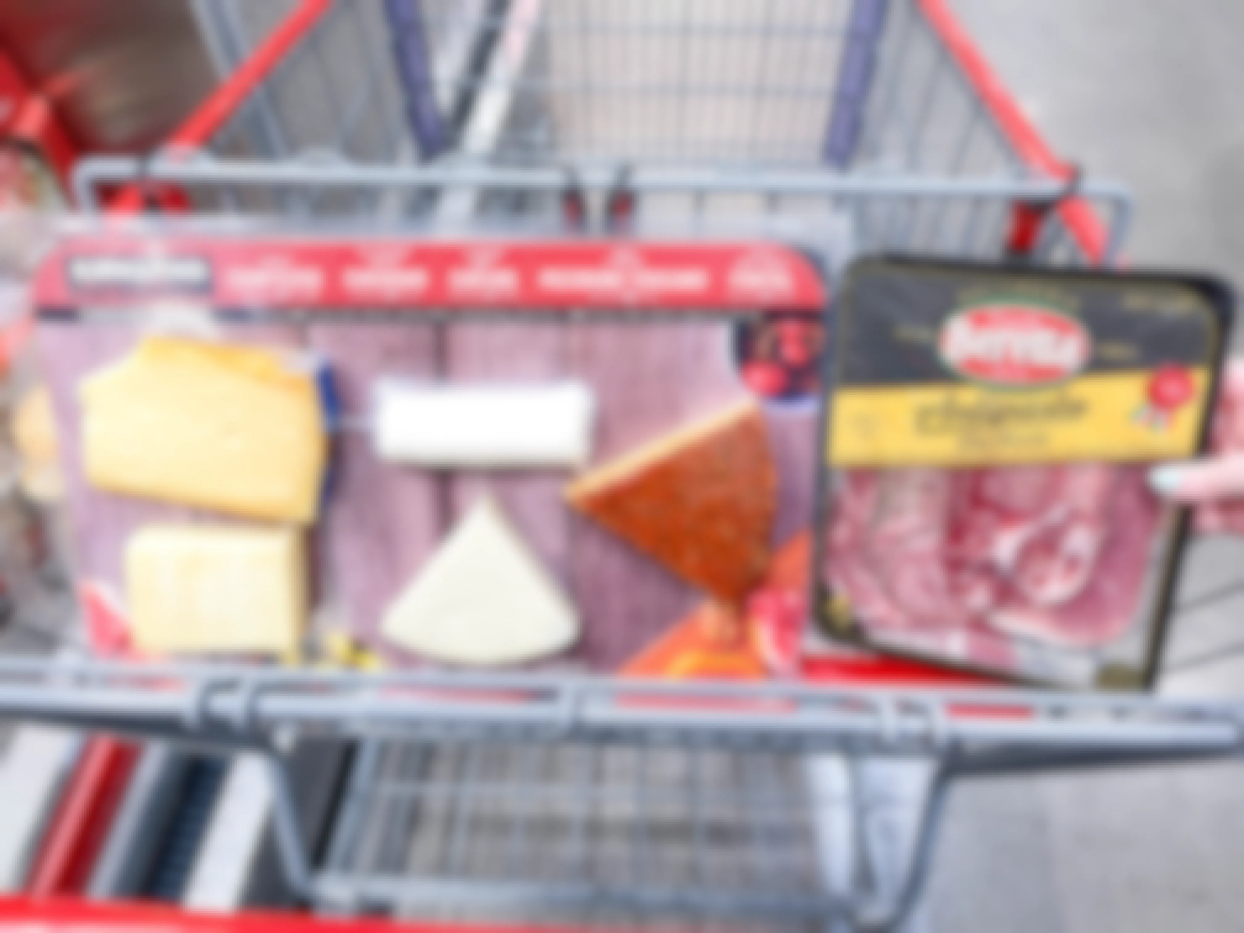 costco cart with meats and cheese
