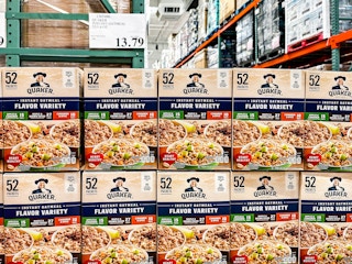 large boxes of oatmeal on display in costco