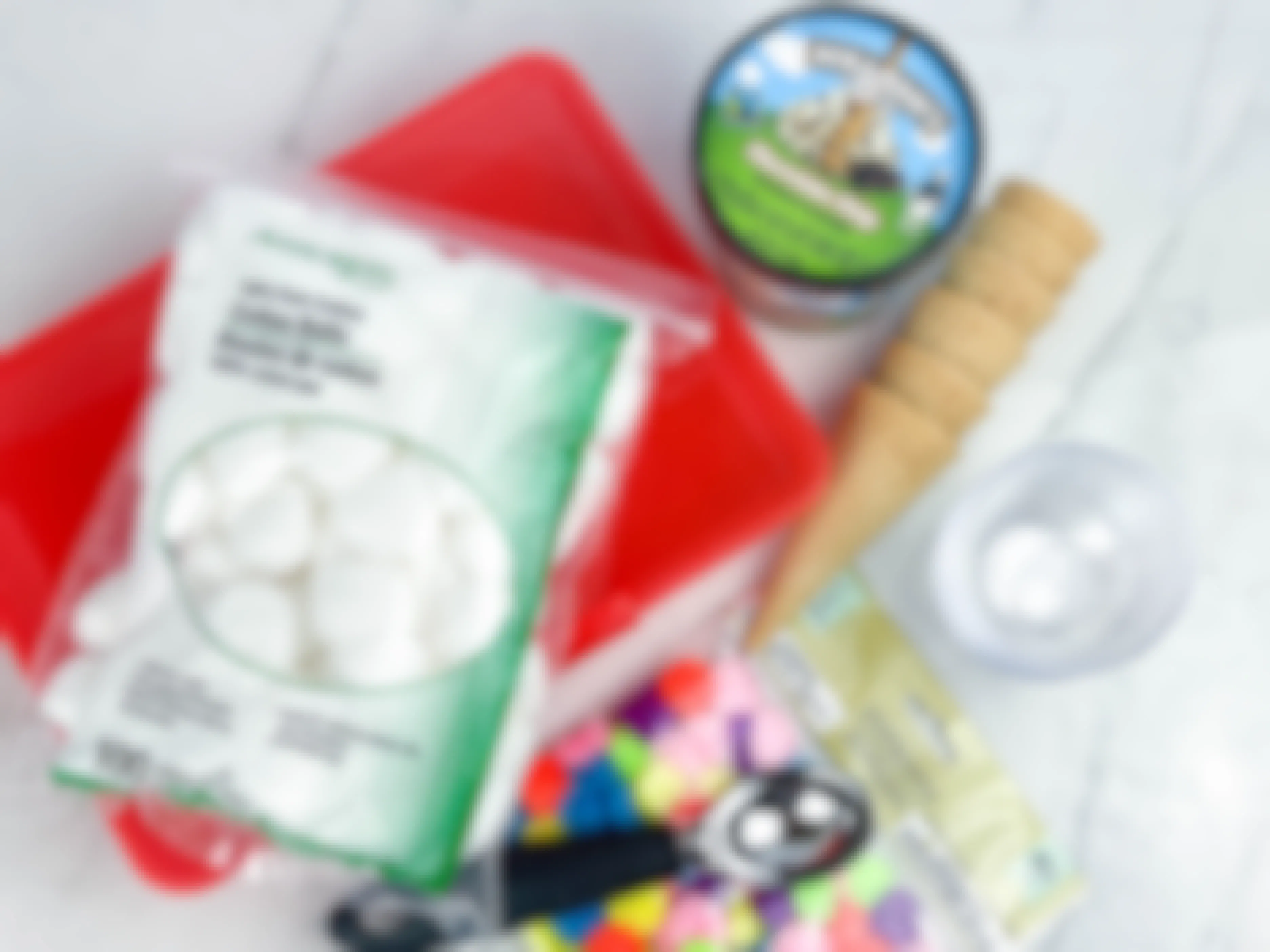 items to make a diy ice cream shop sensory bin sitting on a counter