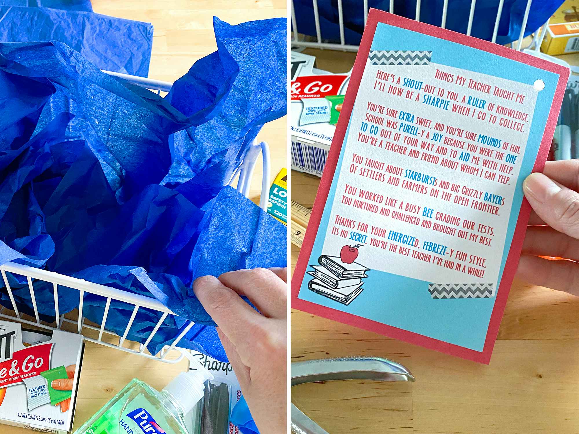 diy teacher gift basket with poem steps