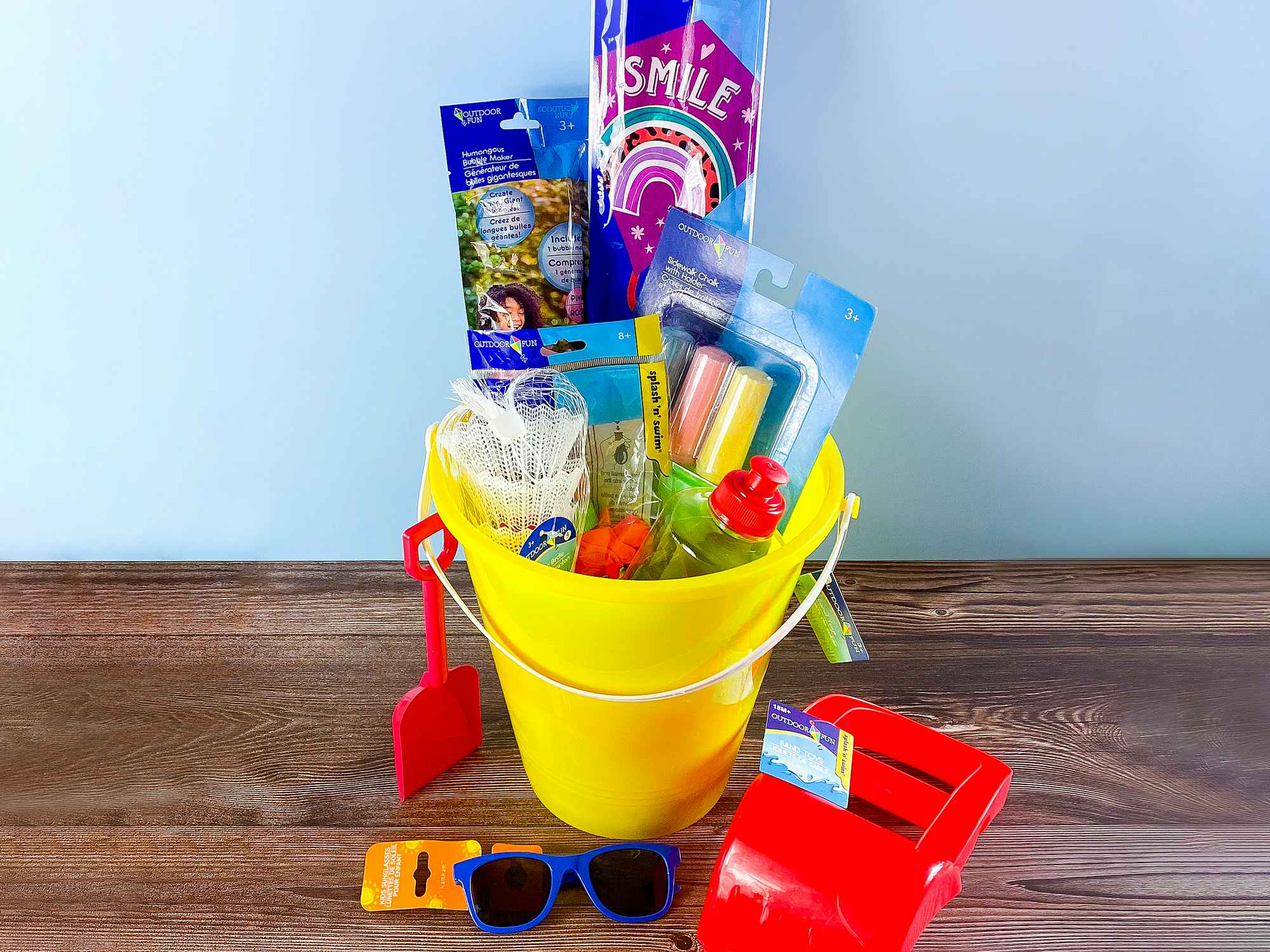 diy dollar tree gift basket with summer themed gifts