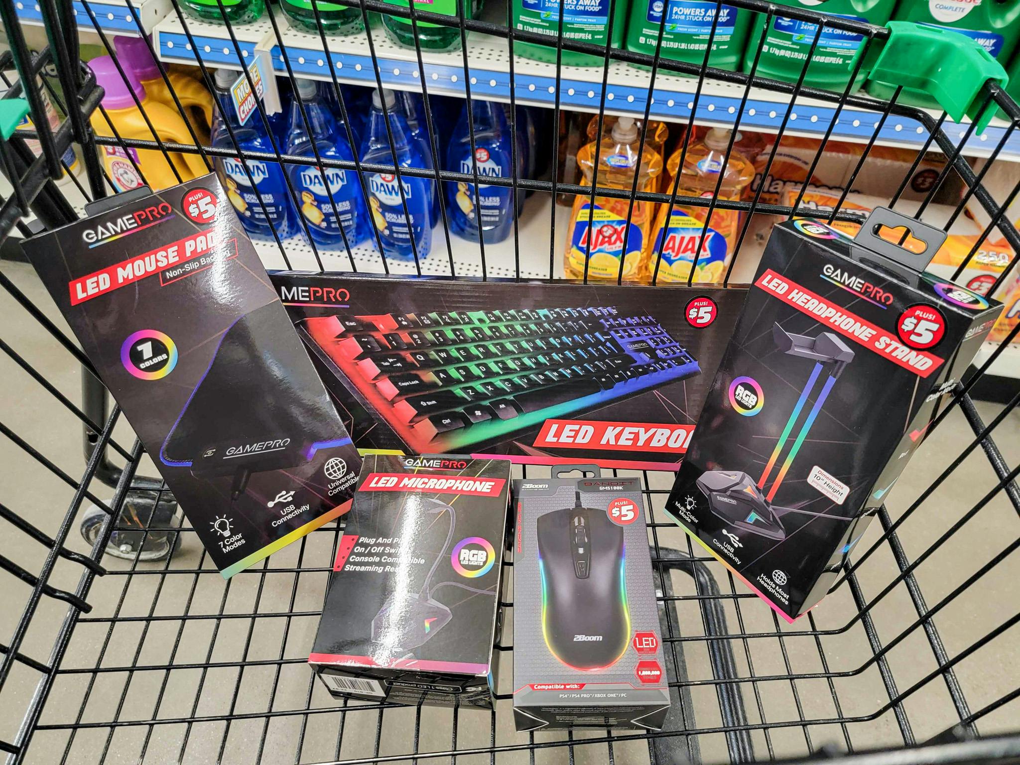 led gaming supplies in a cart