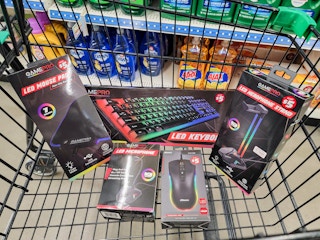led gaming supplies in a cart