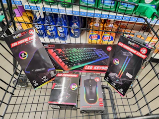 led gaming supplies in a cart