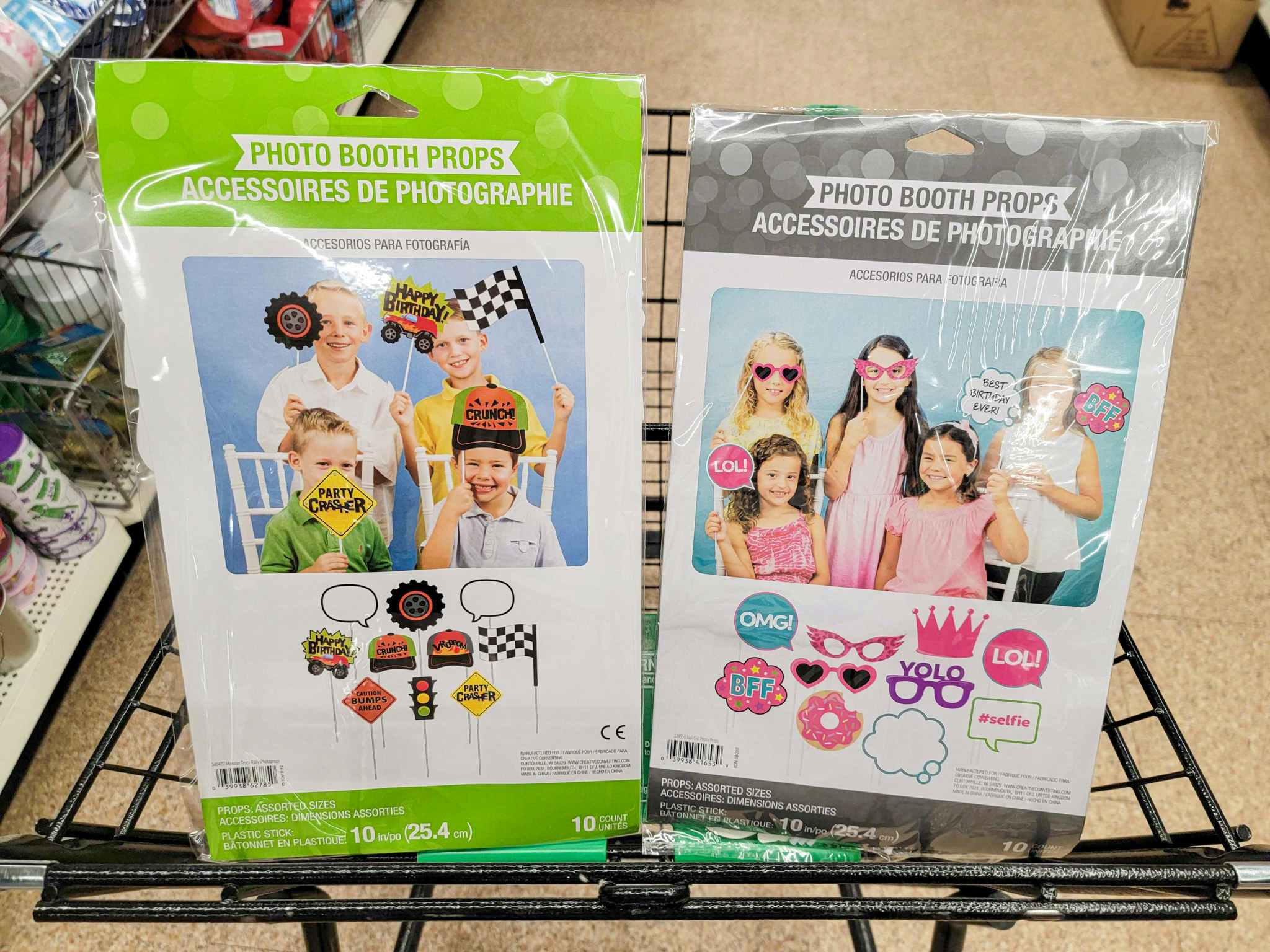 photo booth prop sets in a cart