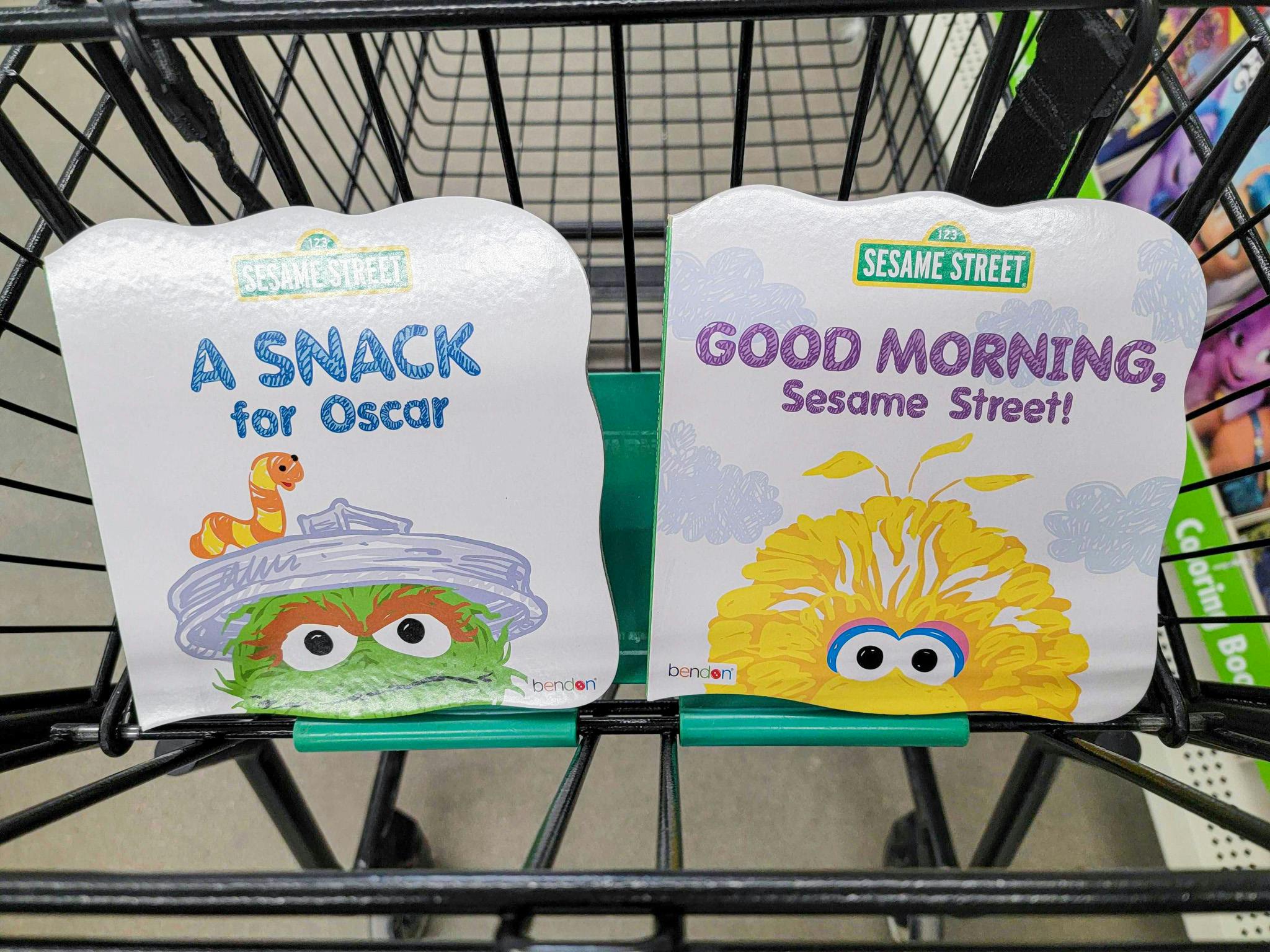 sesame street kids books in a cart