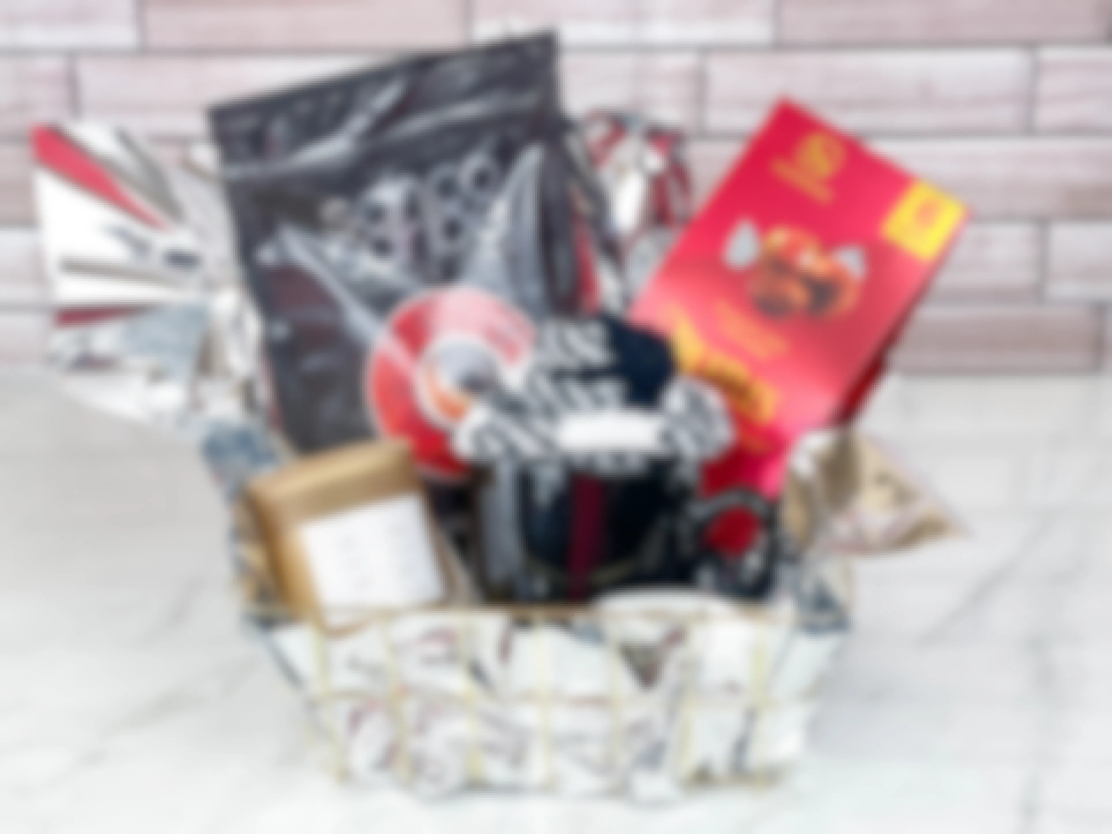 coffee gift basket on counter