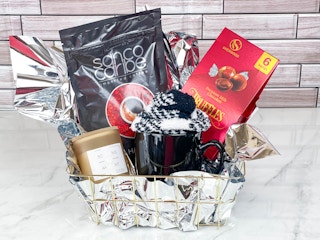 coffee gift basket on counter