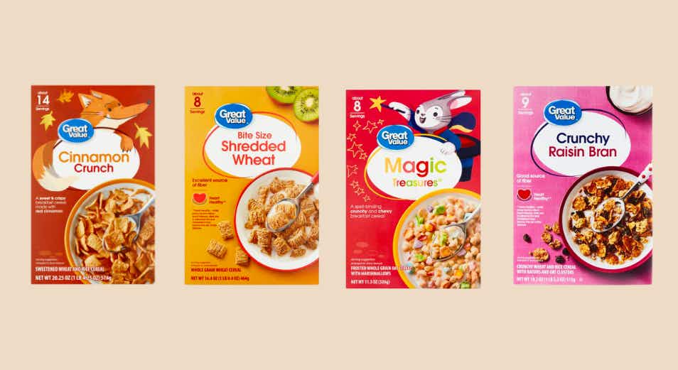 variety of great value cereals