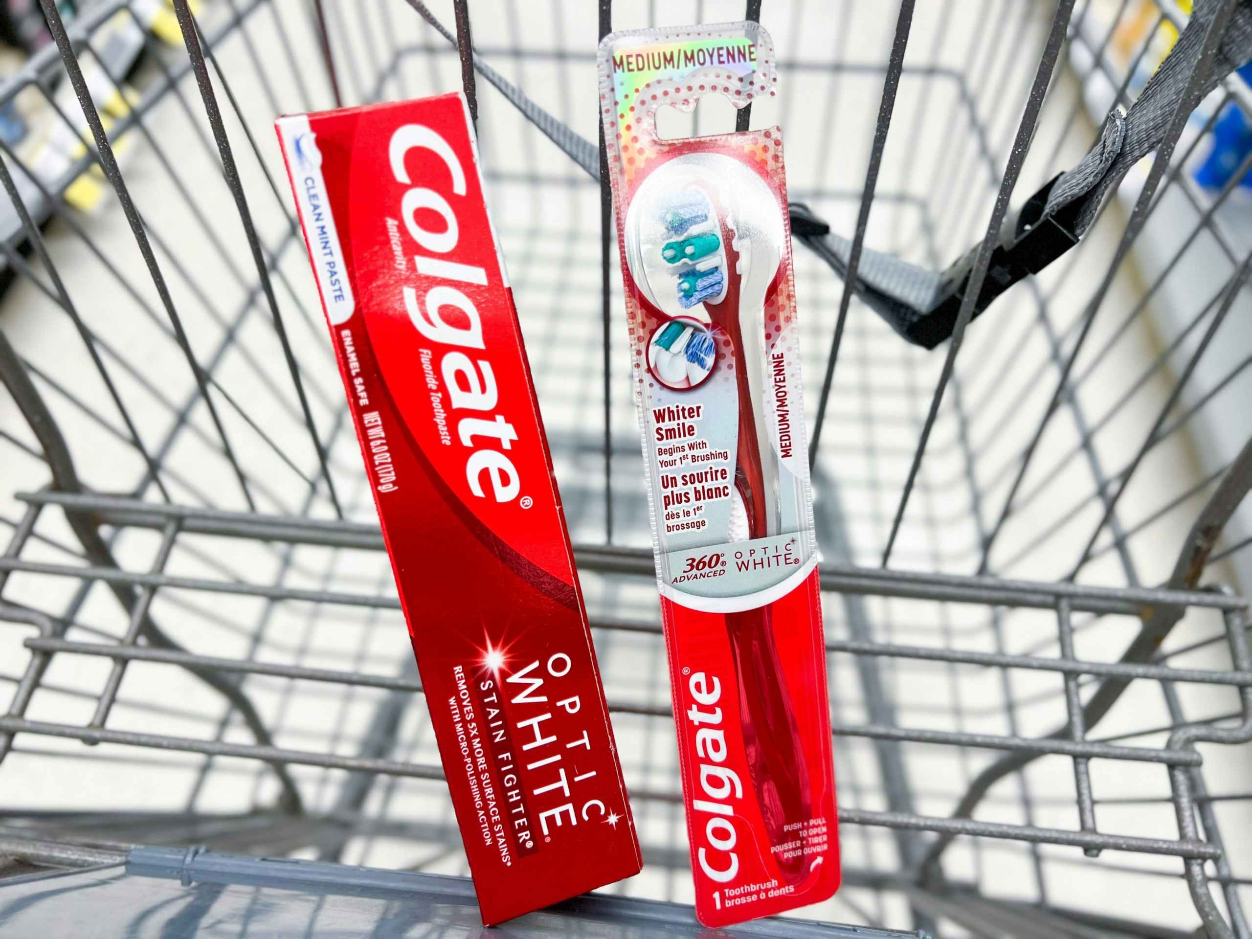colgate toothbrush & toothpaate in shopping cart