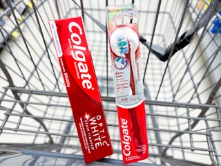 colgate toothbrush & toothpaate in shopping cart