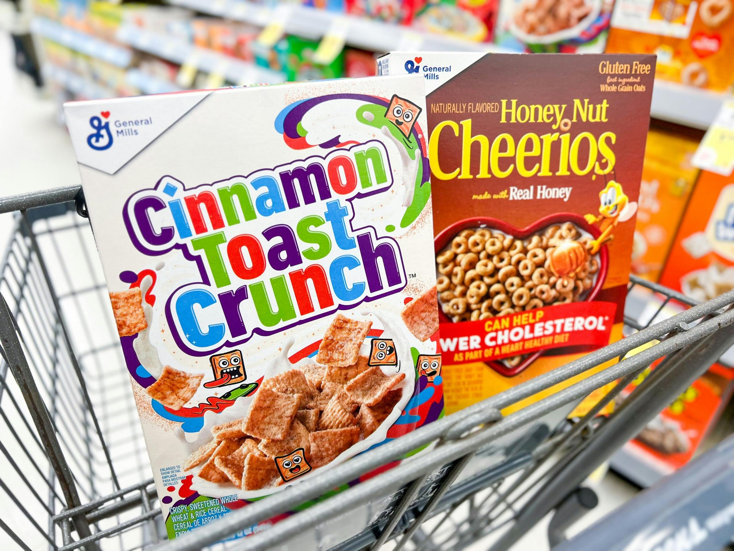 two general mill cereals in shopping cart