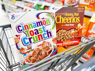 two general mill cereals in shopping cart