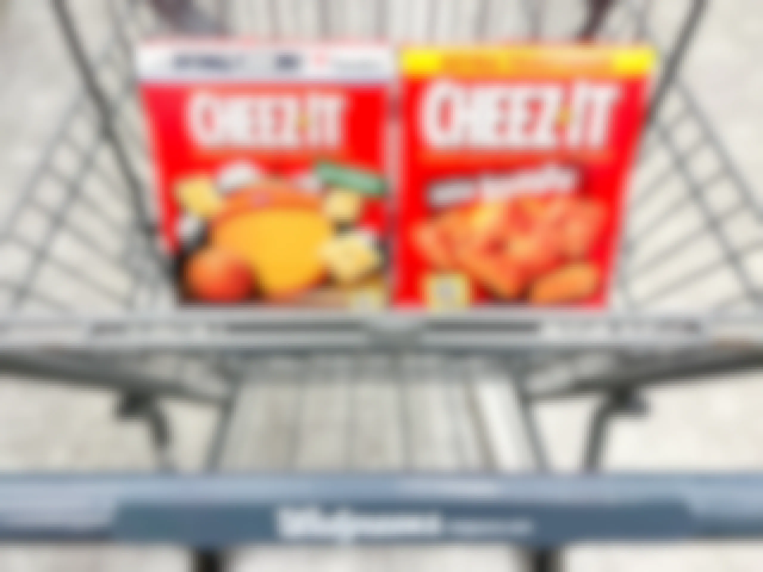 two cheez it crackers in shopping cart