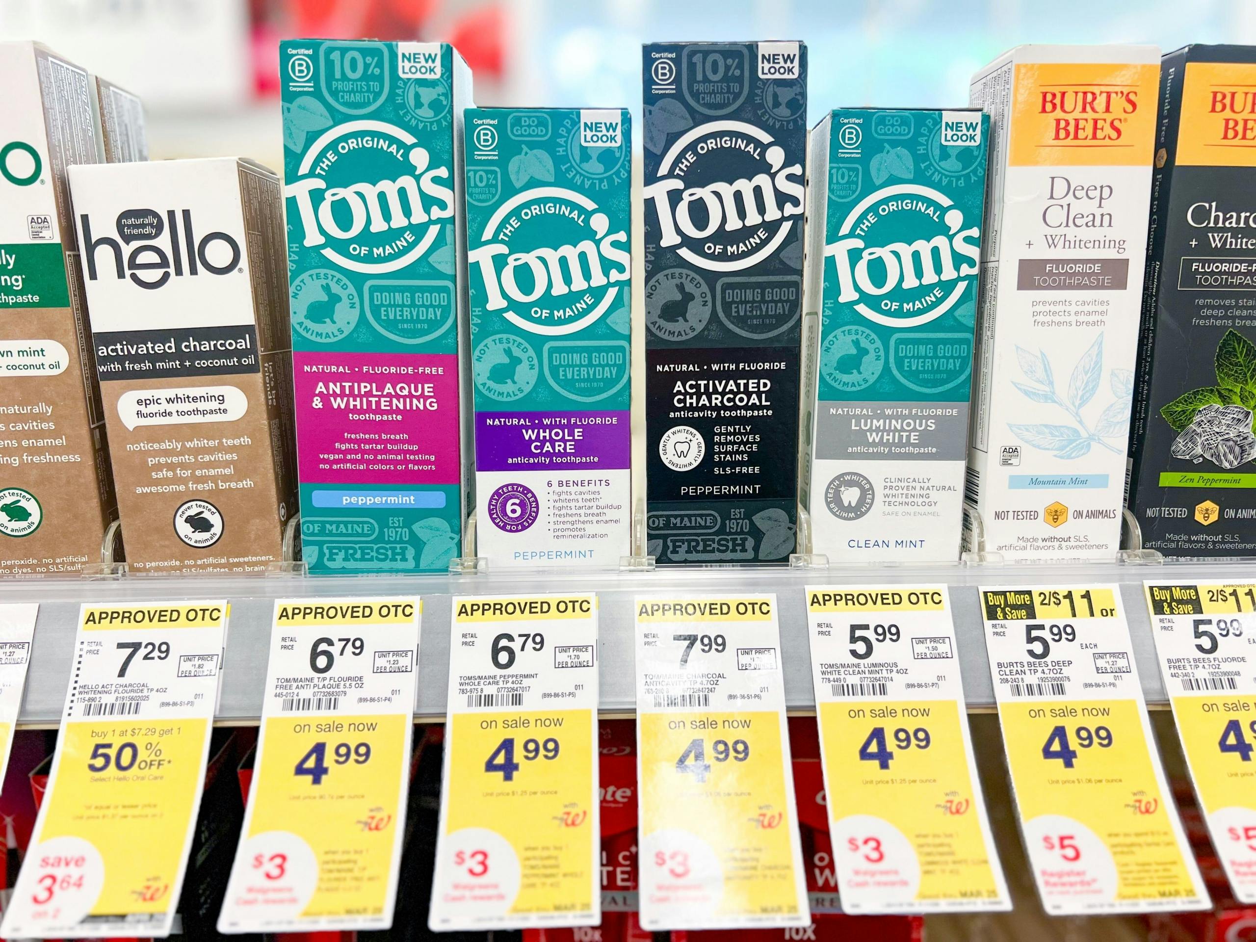 tom of maines toothpaste on shelf
