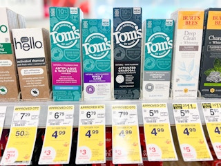 tom of maines toothpaste on shelf