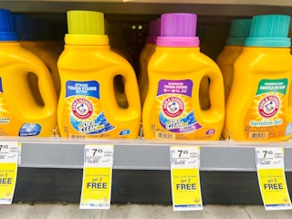 bottles of arm and hammer laundry detergent on shelf