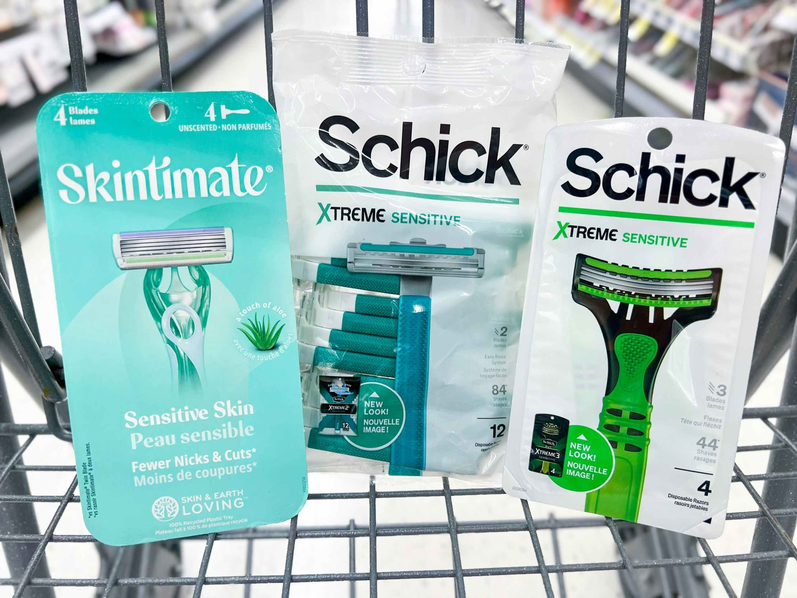 schick, skintimate, and schick disposable razors in shopping cart