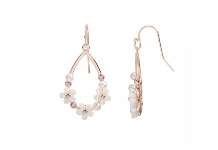 Simulated Pearl & Floral Teardrop Earrings