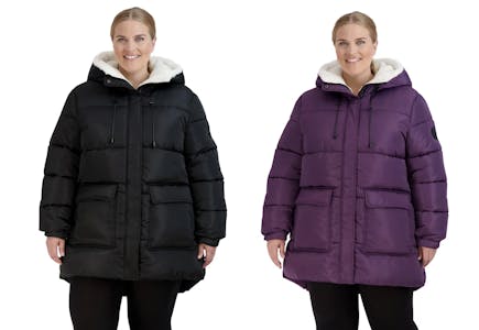 Plus-Size Hooded Puffer Coat
