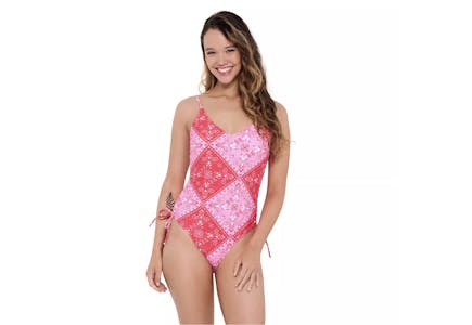 V-Neck Ruched-Side 1-Piece Swimsuit