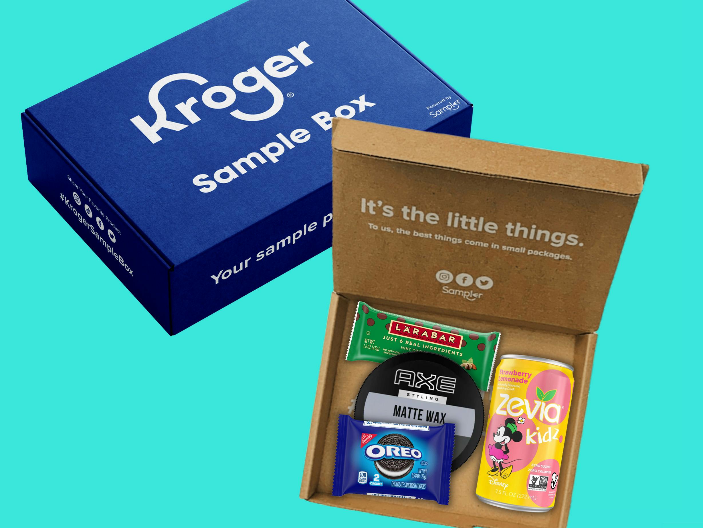A Kroger sampler box with samples inside