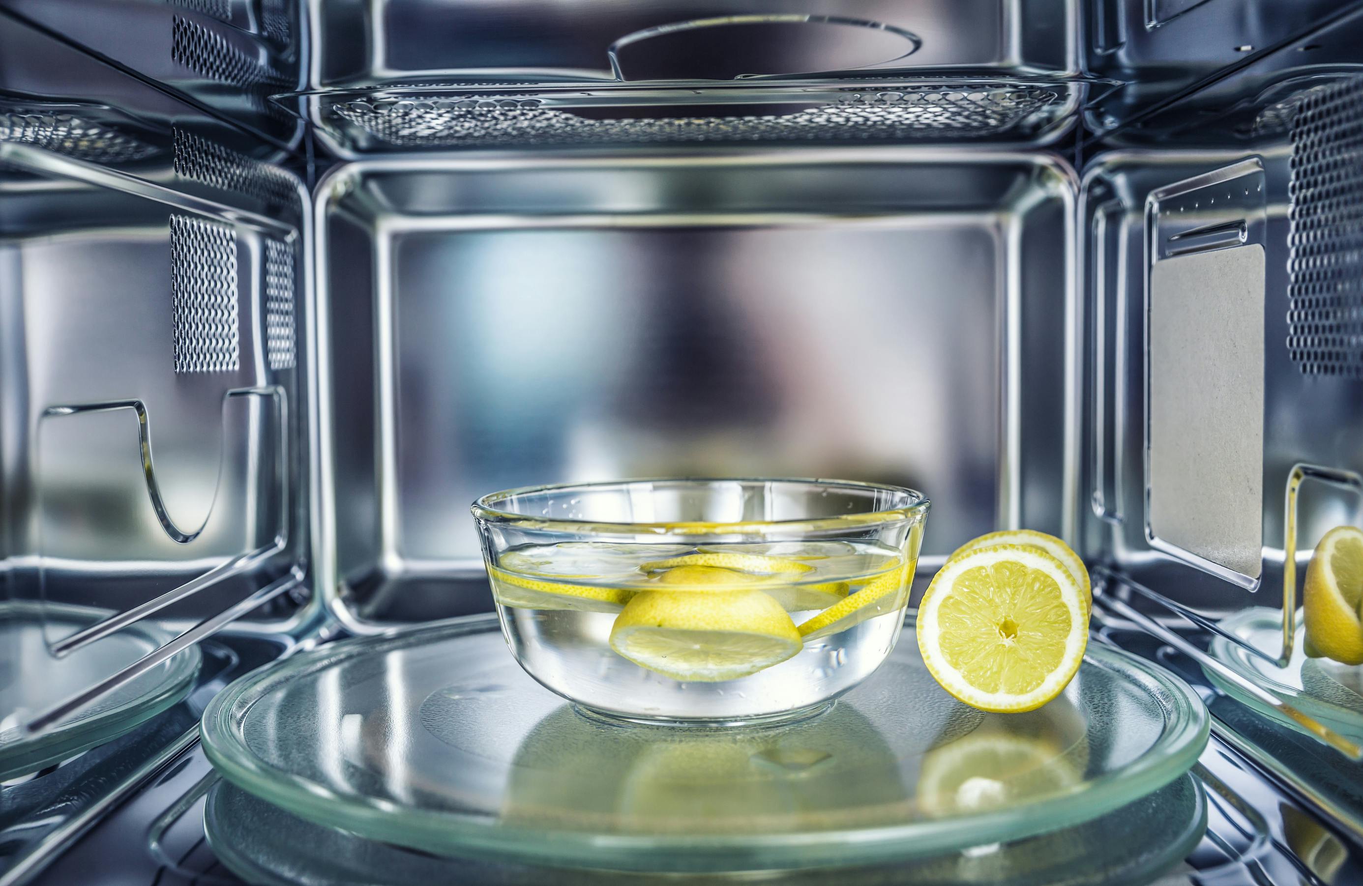 Bowl of lemons in a microwave