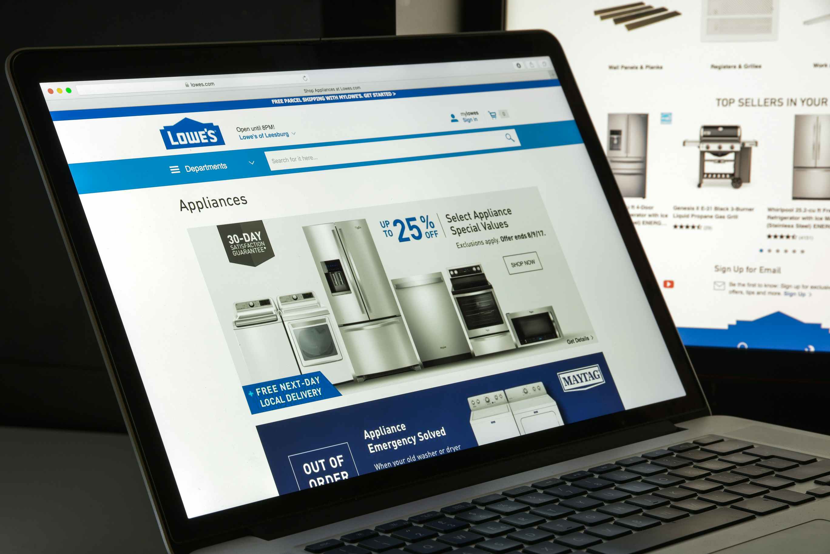 A laptop open to the lowes.com online shopping homepage