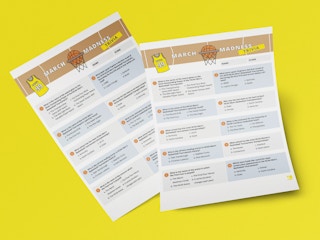 two printouts of the Krazy coupon lady march madness tournament trivia