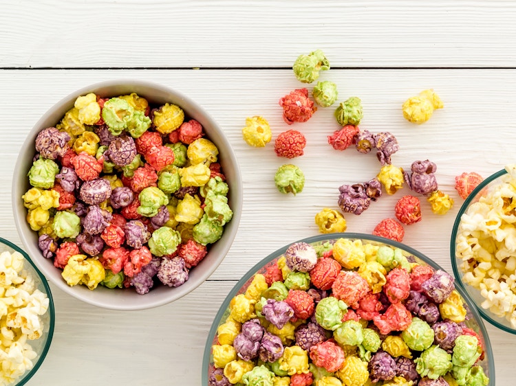various kinds of popcorn in bowls