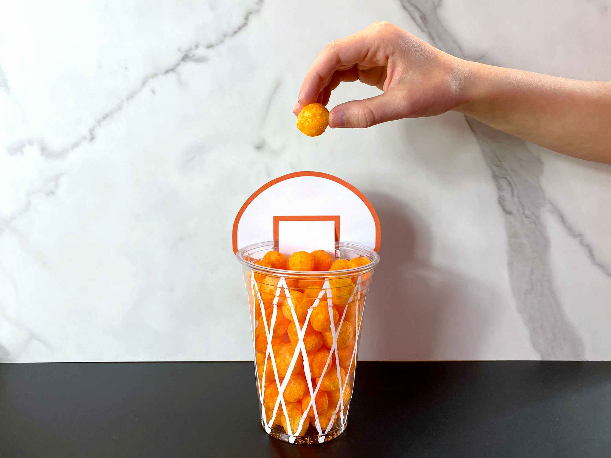 diy basketball hoop cheese ball cups
