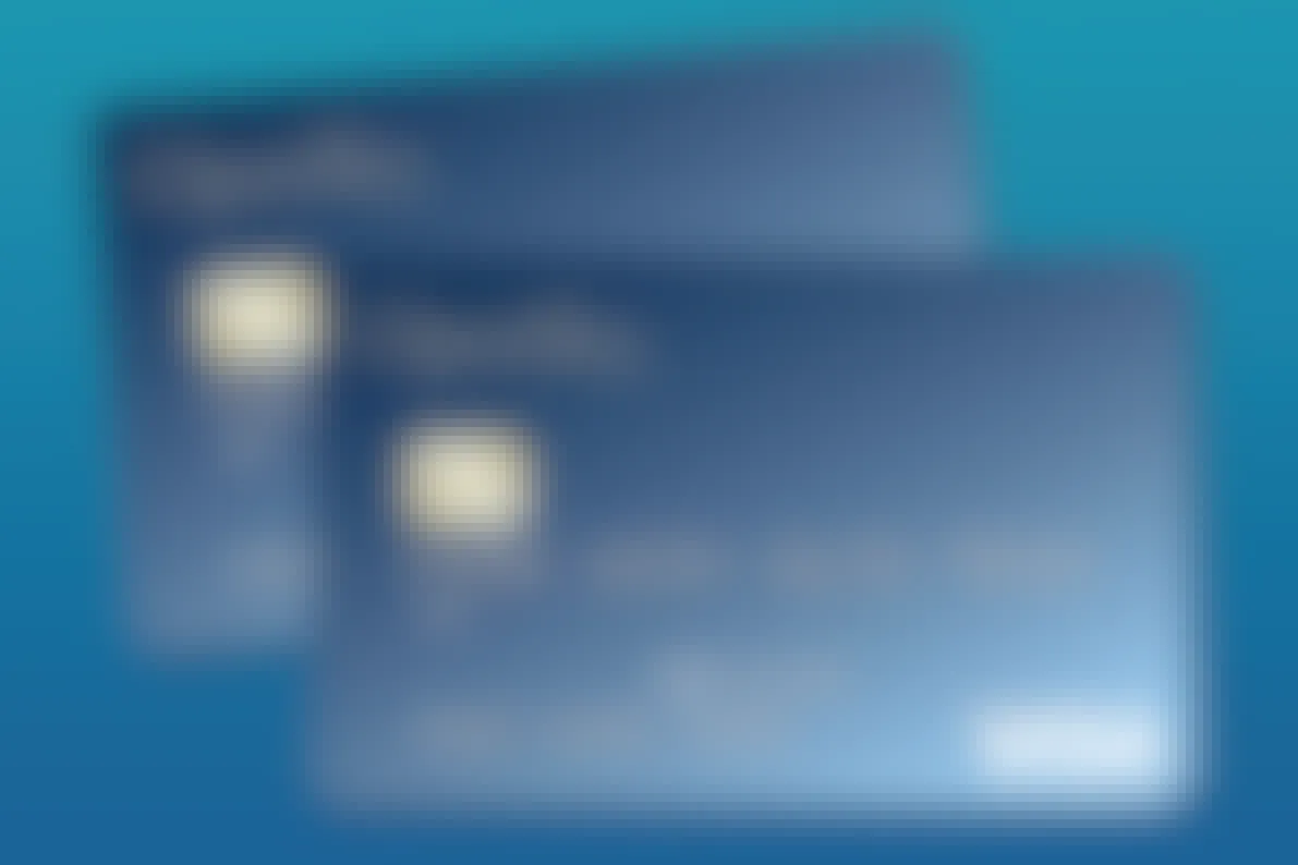 A graphic of two OpenSky credit cards on a blue background