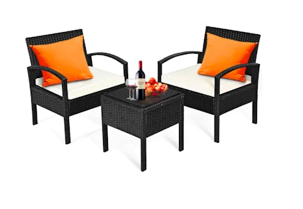 3-Piece Rattan Cushioned Outdoor Set