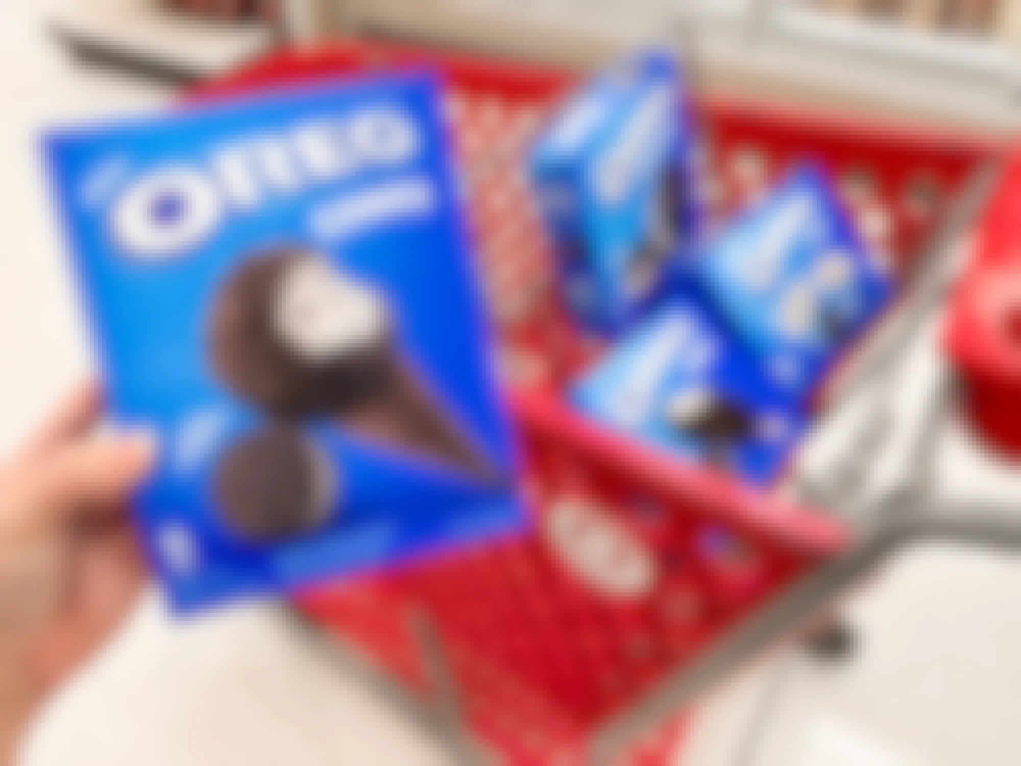 Someone filling their Target shopping cart with Oreo frozen treats