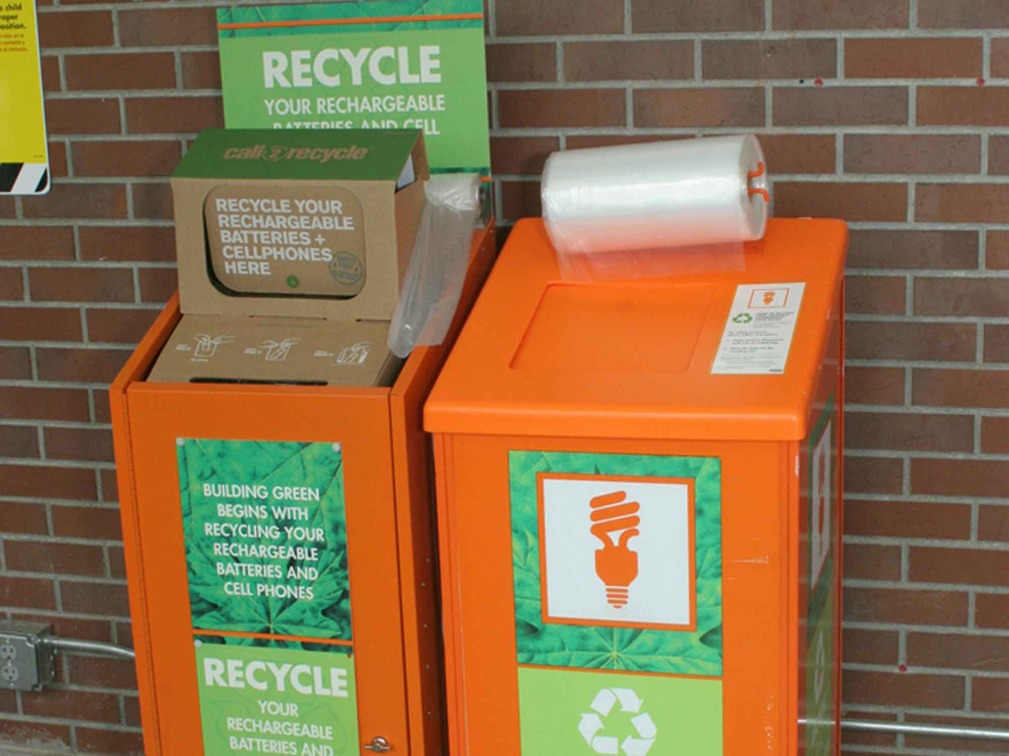 a recycling bin at the home depot