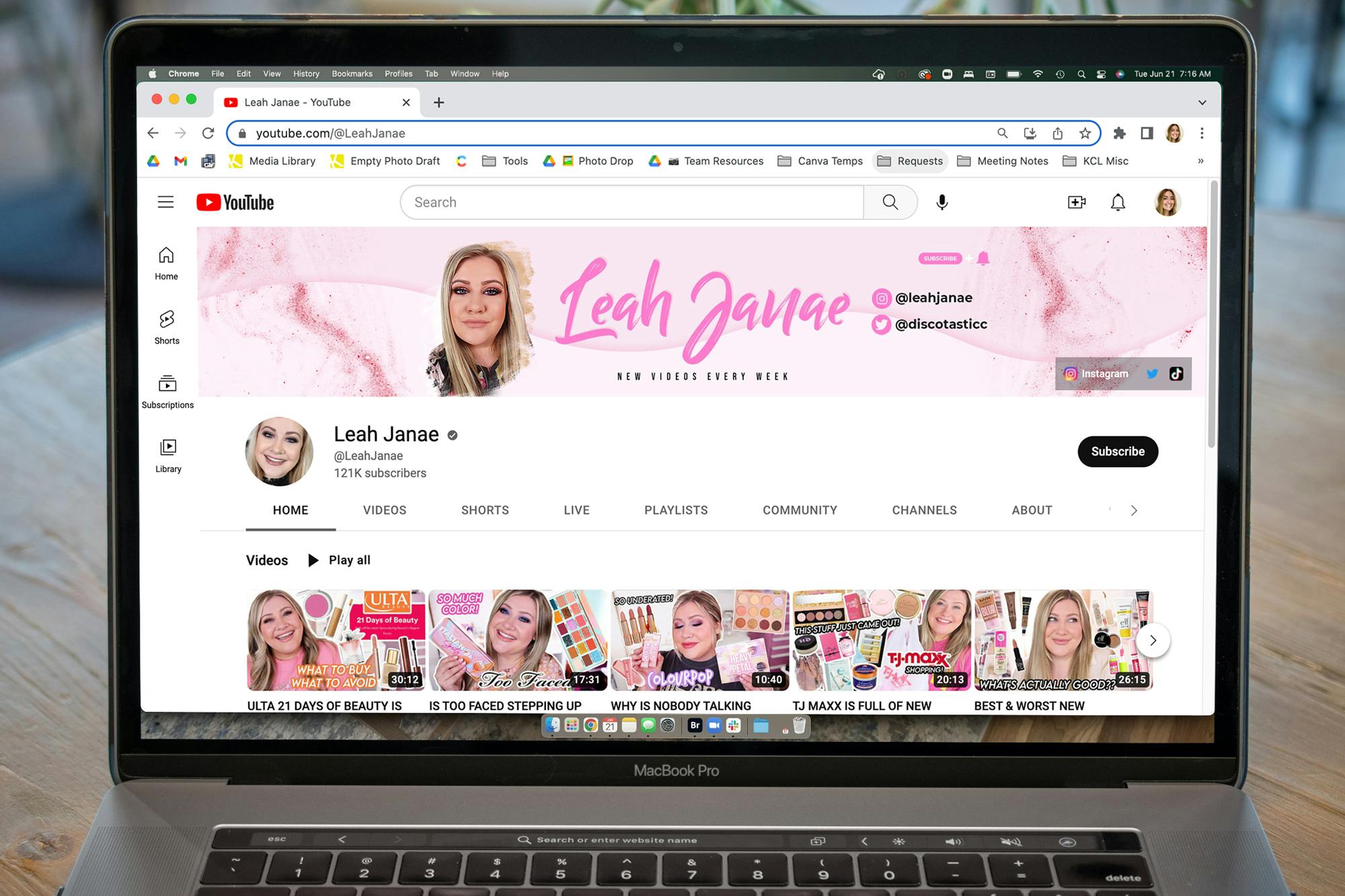 laptop with screenshot of leah janae youtube page