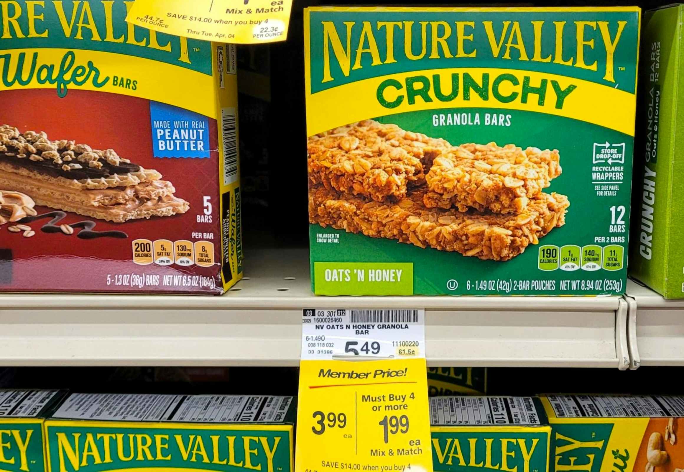 Nature valley granola bars on a shelf