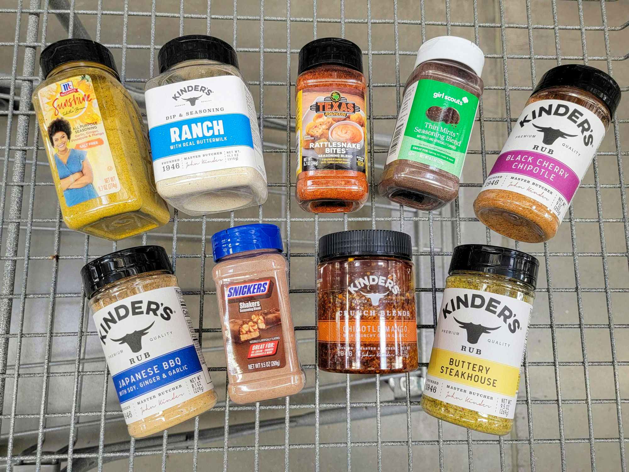 a Sam's Club cart with several different kinds of seasonings