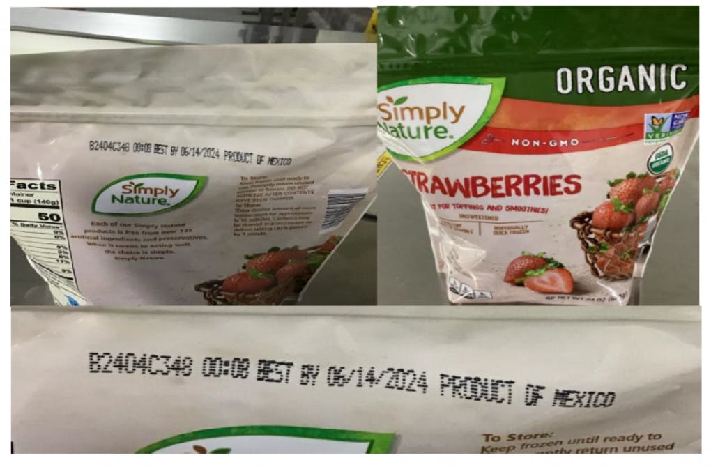 Simply Nature Frozen Strawberries, part of a Hepatitis A recall in 2023.