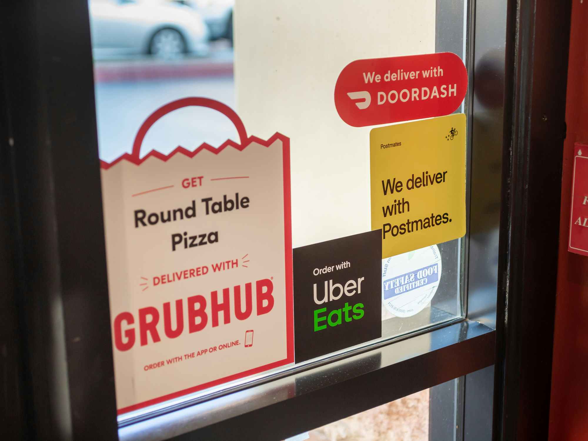 food delivery signs on window