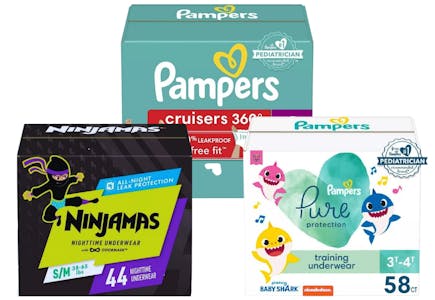 Pampers Diapers and Training Underwear + Ninjamas