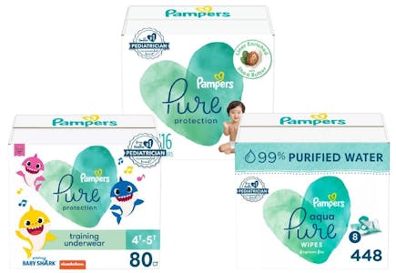 Pampers Pure Diapers, Training Underwear, and Wipes