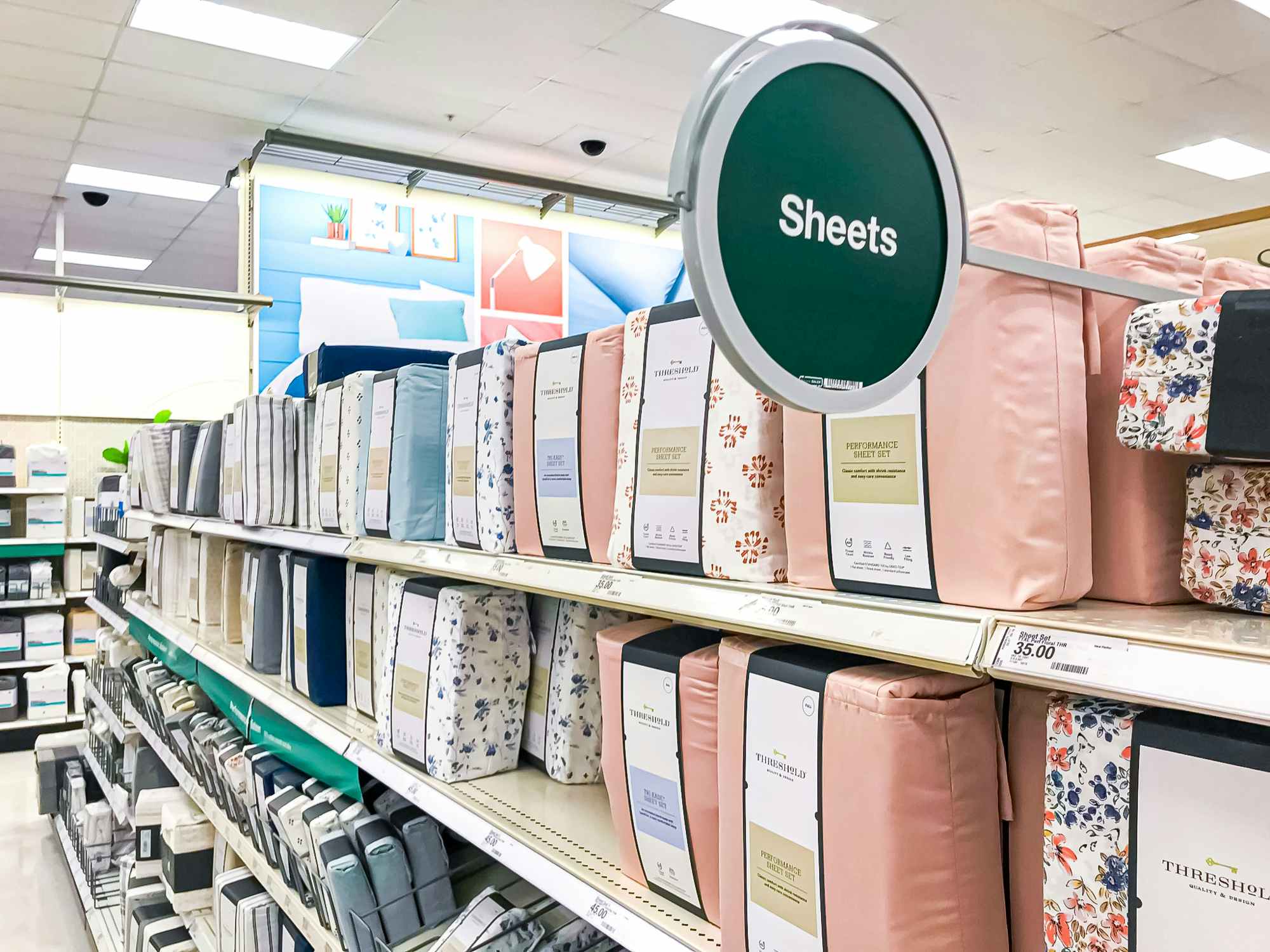 An aisle of sheets at Target