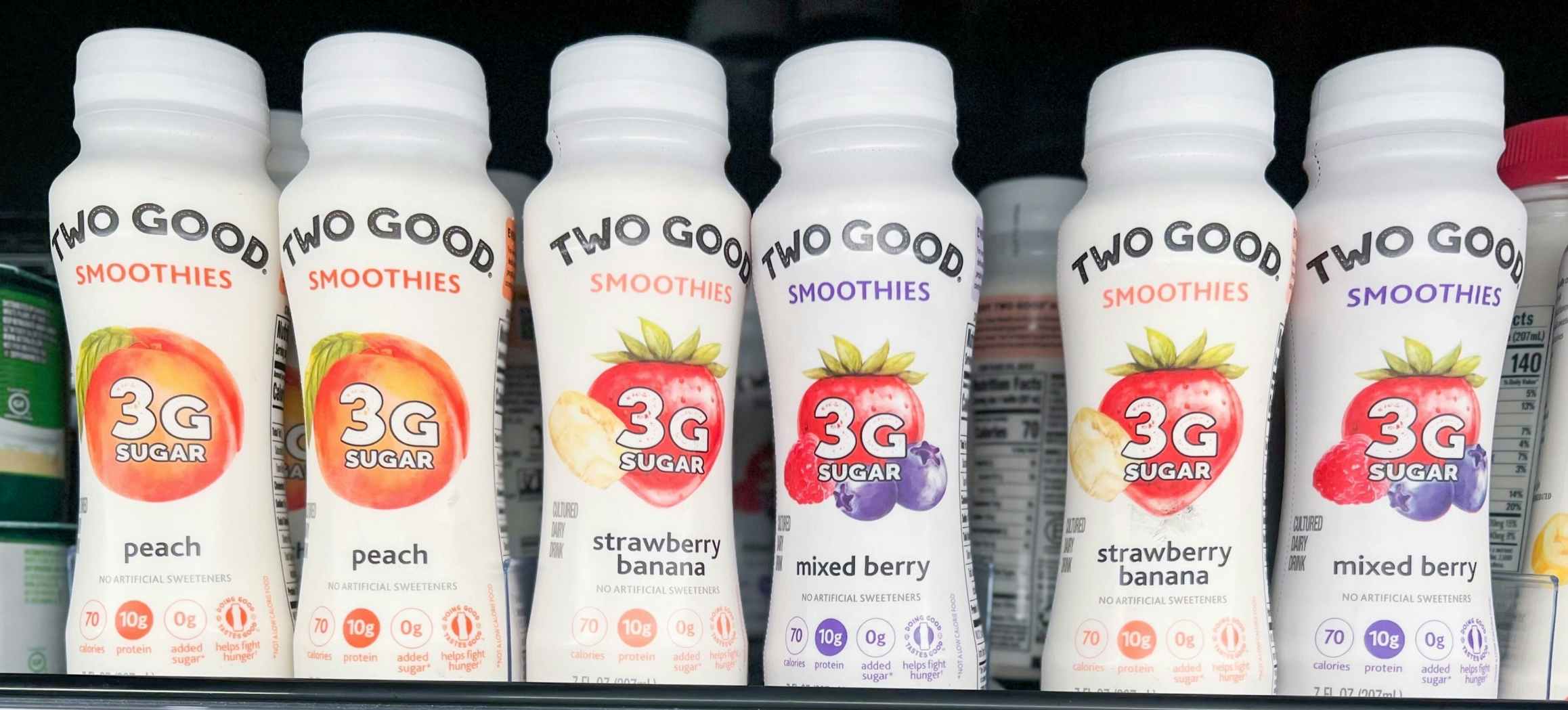Two Good Smoothies on shelf with sales tag underneath