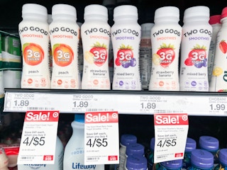 Two Good Smoothies on shelf with sales tag underneath