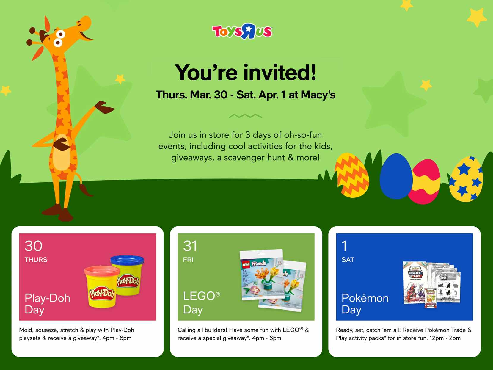 toys r us easter event at macy's dates official promo